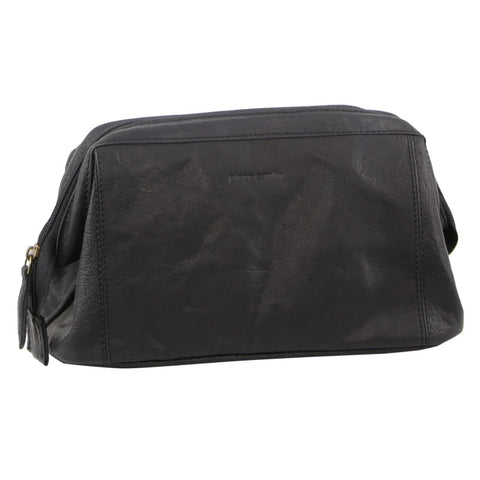 Pierre Cardin Rustic Leather Toiletry Case Bag Travel - Black 28 x 13 x 16 cm - SuperSaverAU - view 2
