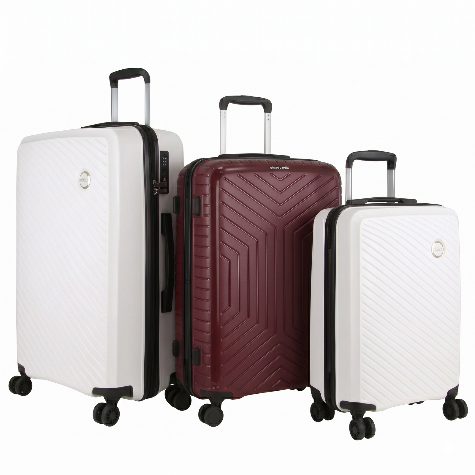 Pierre Cardin x Milleni 3 Piece Hardshell Luggage Set - Burgundy/White