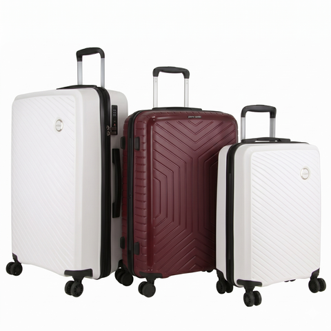 Pierre Cardin x Milleni 3 Piece Hardshell Luggage Set - Burgundy/White