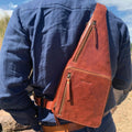 Pierre Cardin Men's Rustic Leather Sling Bag - Chestnut