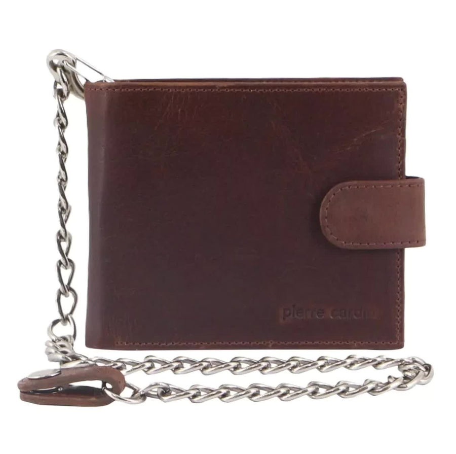 Pierre Cardin Men’s Leather Wallet with Chain - Chestnut