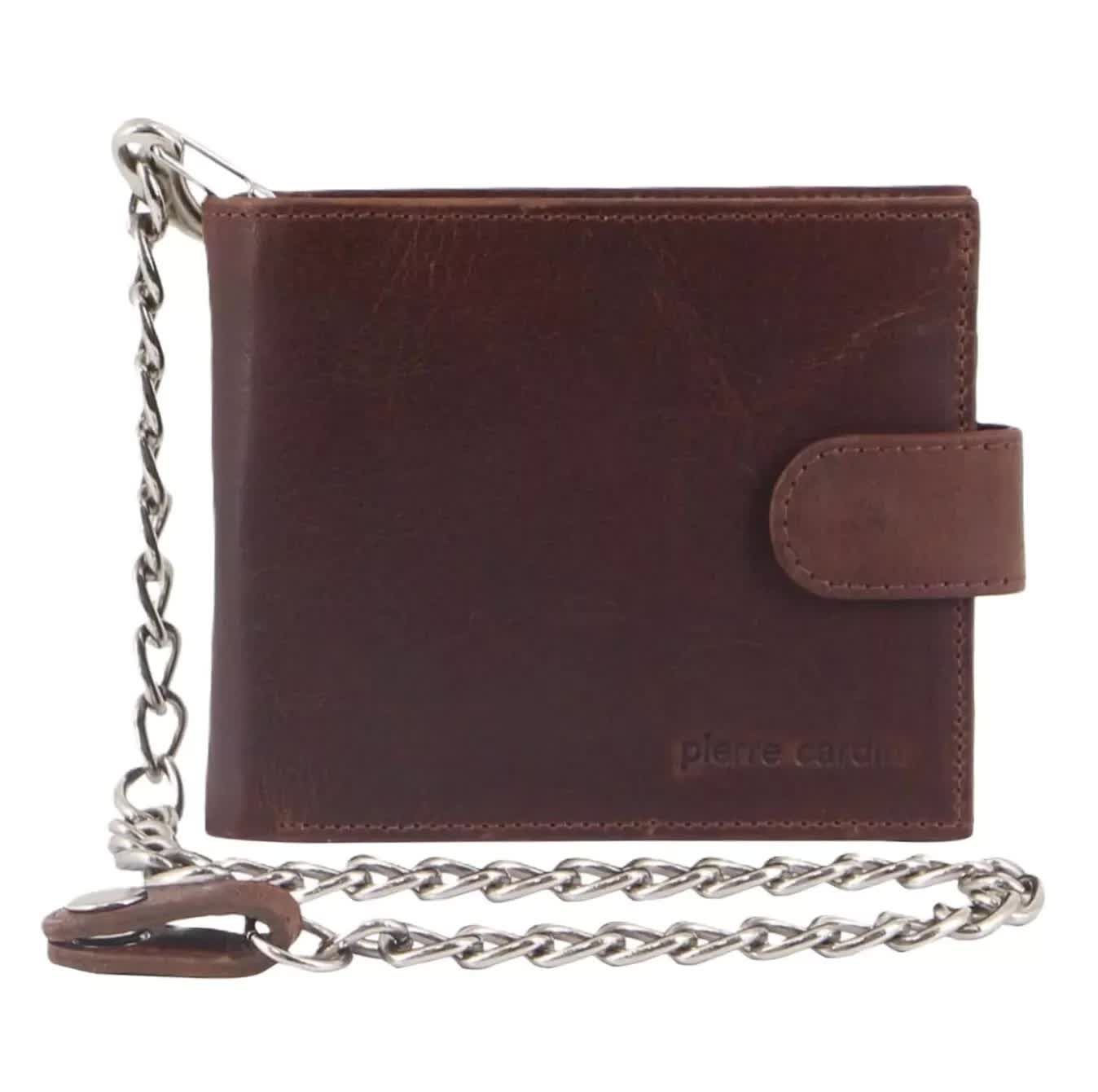 Pierre Cardin Men’s Leather Wallet with Chain - Chestnut
