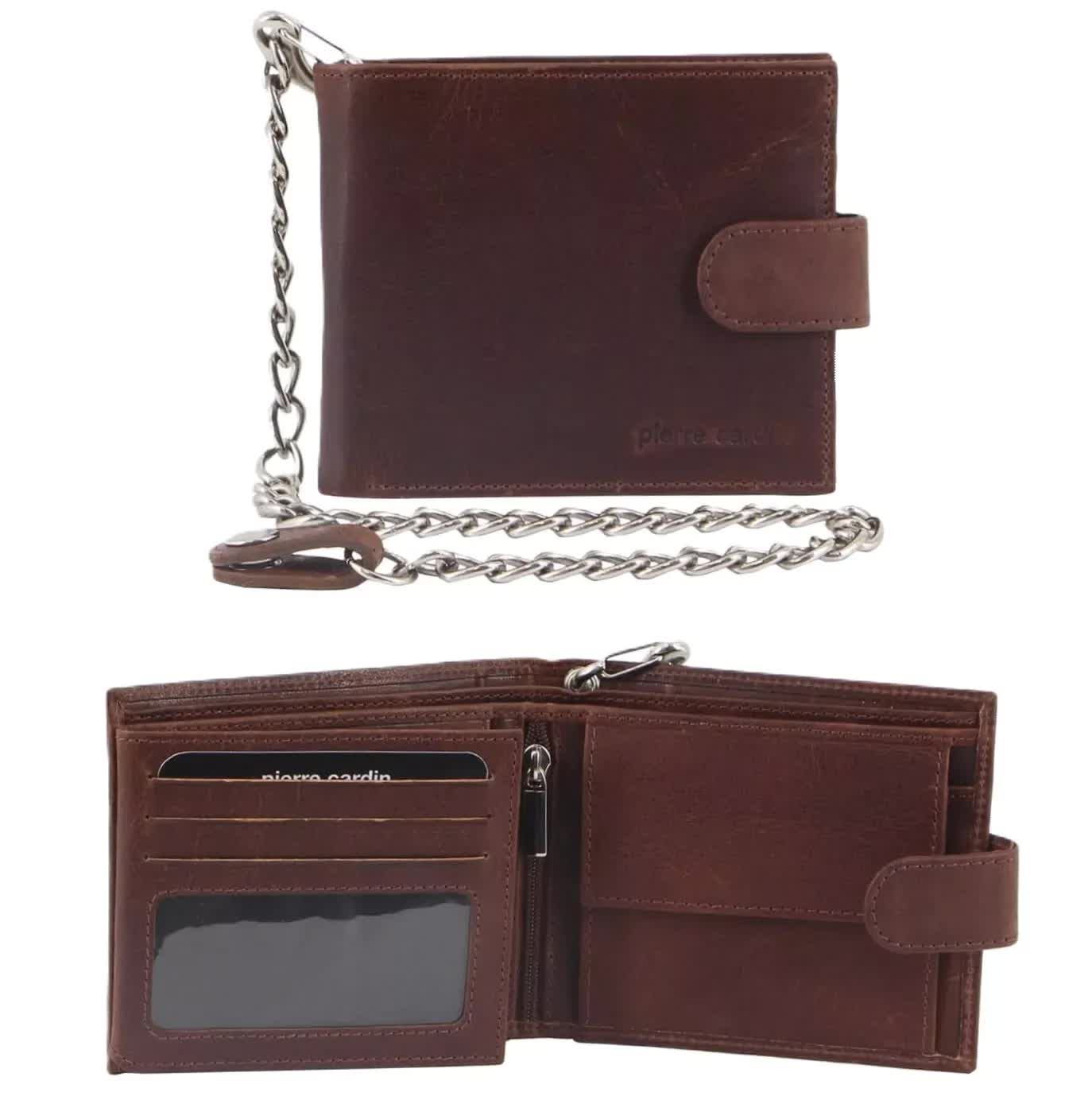 Pierre Cardin Men’s Leather Wallet with Chain - Chestnut