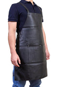 Pierre Cardin Professional Leather Apron with 2 Front Pockets - Black