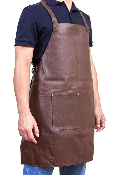 Pierre Cardin Professional Leather Apron with 2 Front Pockets - Brown