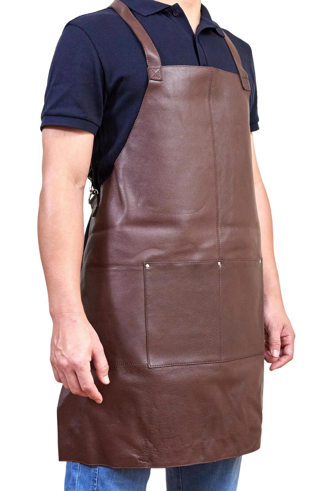 Pierre Cardin Professional Leather Apron with 2 Front Pockets - Brown