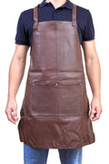 Pierre Cardin Professional Leather Apron with 2 Front Pockets - Brown