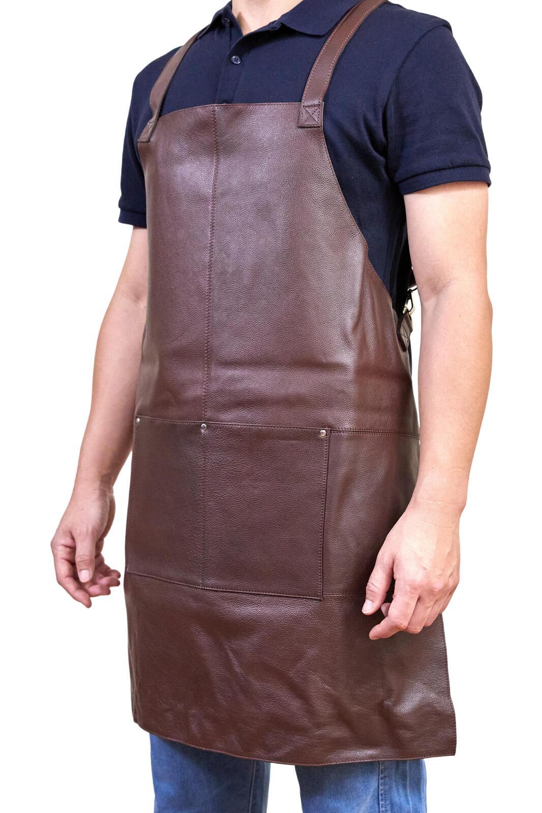 Pierre Cardin Professional Leather Apron with 2 Front Pockets - Brown