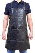 Pierre Cardin Professional Leather Apron with 2 Front Pockets - Black