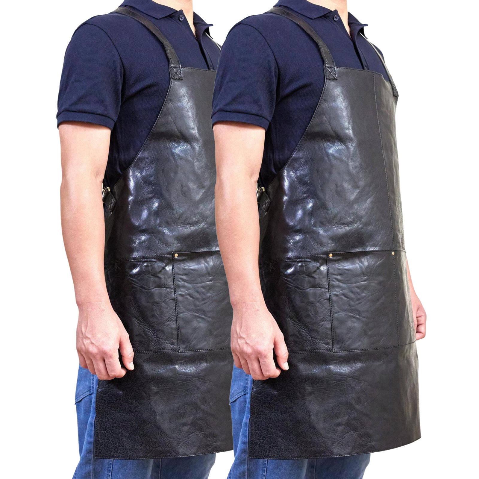 Pierre Cardin Professional Leather Apron with 2 Front Pockets - Black, 2 Pack