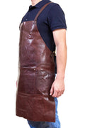 Pierre Cardin Professional Leather Apron with 2 Front Pockets - Chestnut