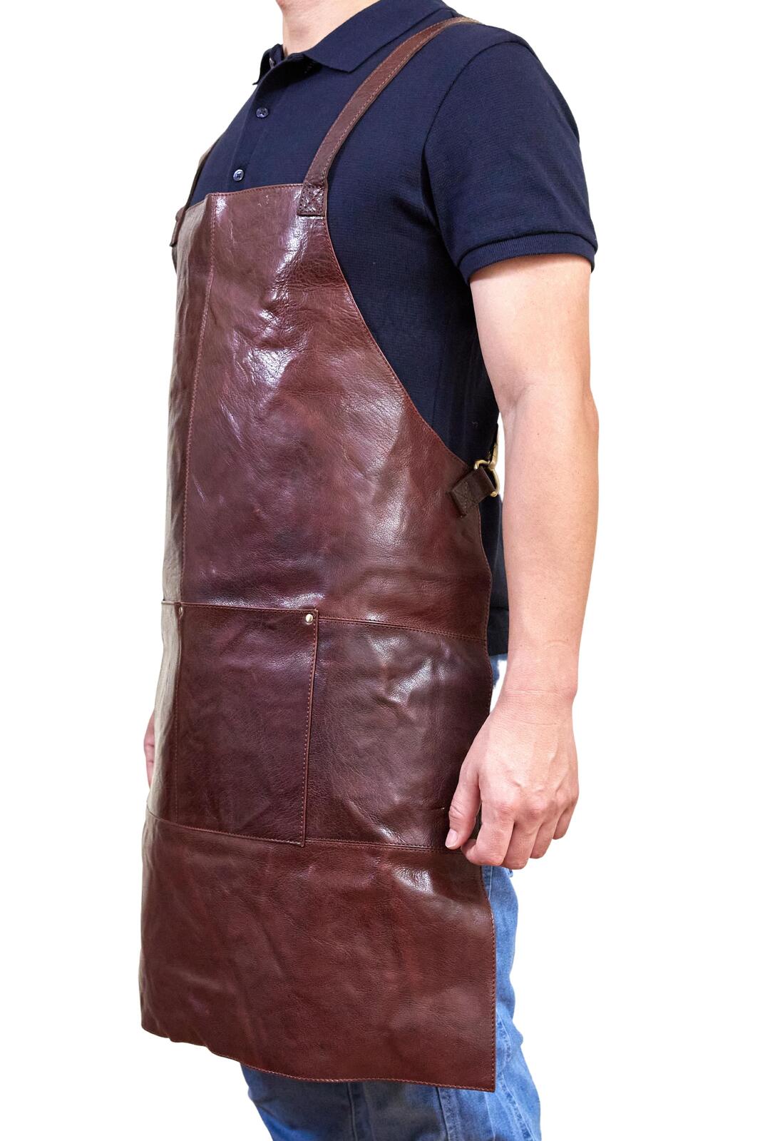 Pierre Cardin Professional Leather Apron with 2 Front Pockets - Chestnut