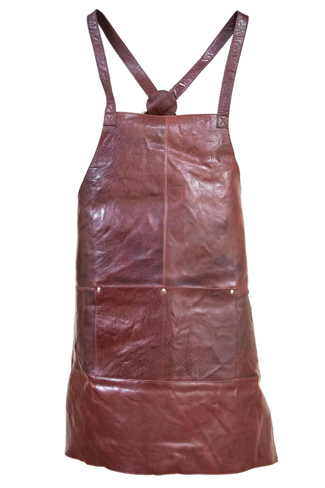 Pierre Cardin Professional Leather Apron with 2 Front Pockets - Chestnut