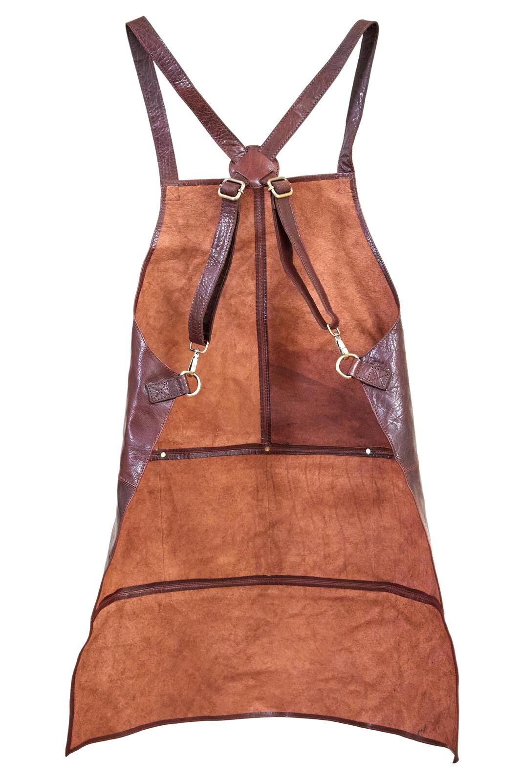 Pierre Cardin Professional Leather Apron with 2 Front Pockets - Chestnut