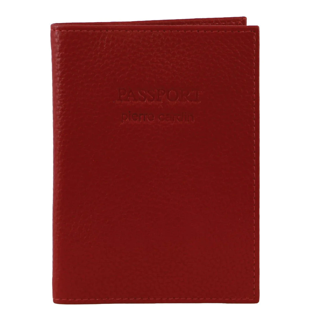 Pierre Cardin Slim Leather Passport Cover with RFID Protection - Red