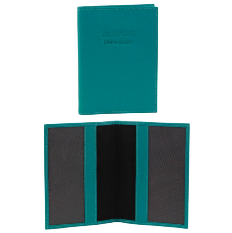 Pierre Cardin Slim Leather Passport Cover with RFID Protection - Turquoise
