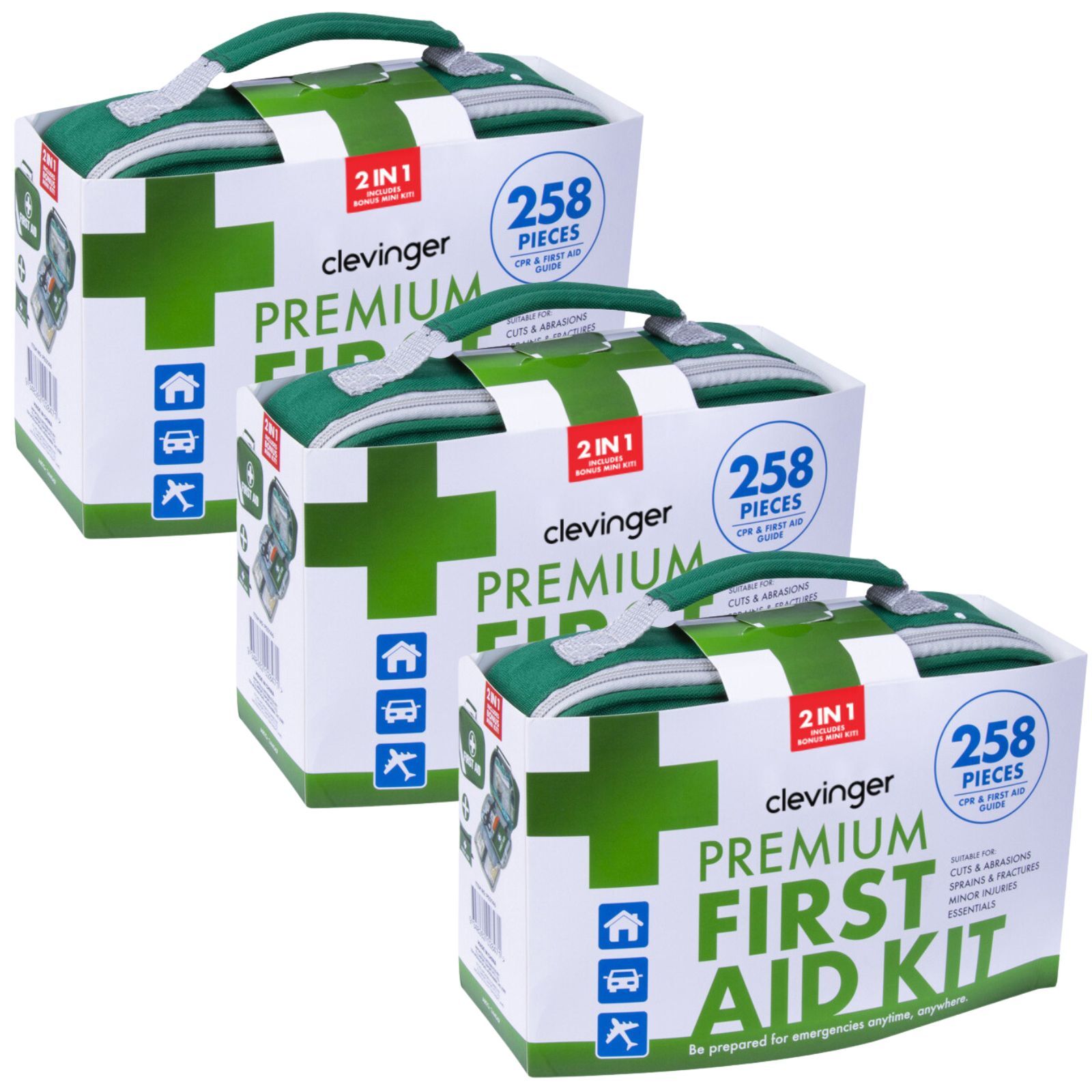 Premium 258-Piece First Aid Kit 3 Pack ARTG Registered Emergency Travel Set