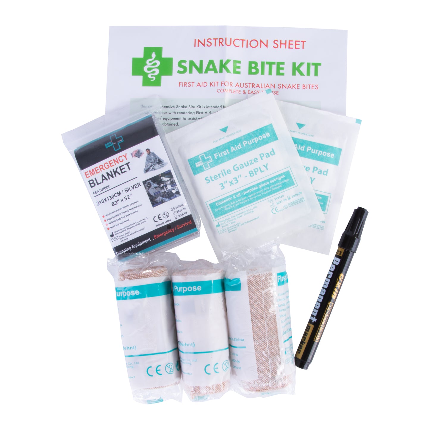 6x 9 Piece Australian Snake Bite First Aid Kit - Compact for Hiking & Camping