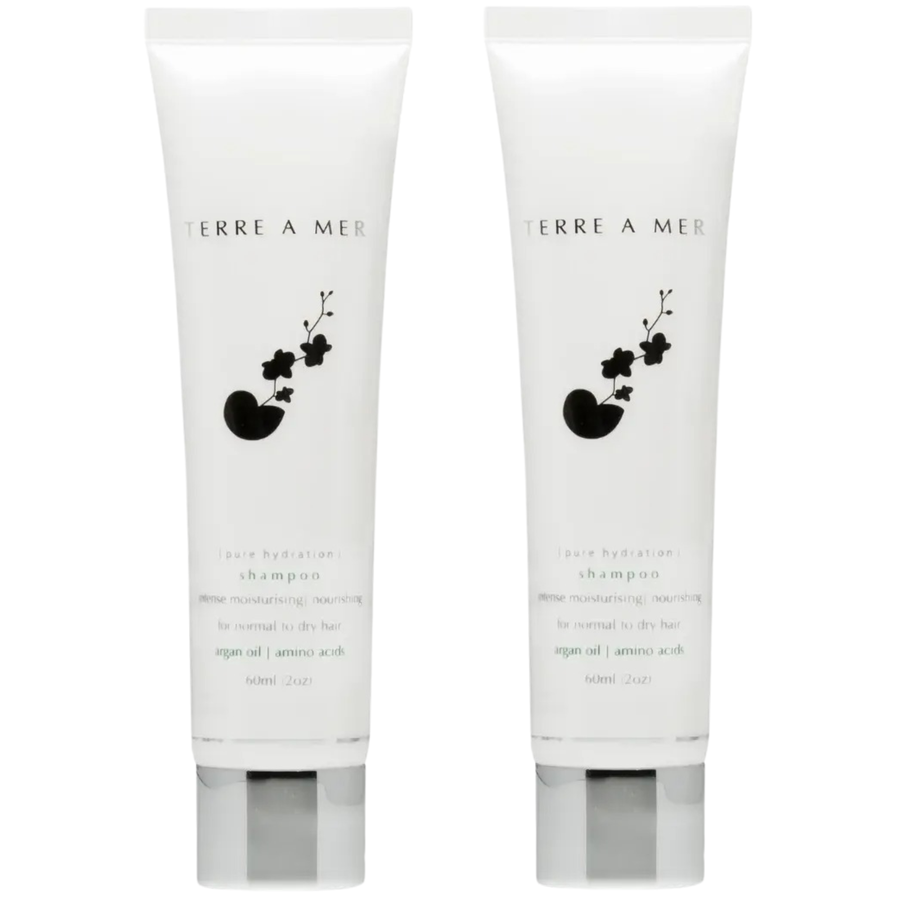 Terre A Mer Pure Hydration Shampoo 60ml 2 Pack Argan Oil Travel Hair Care