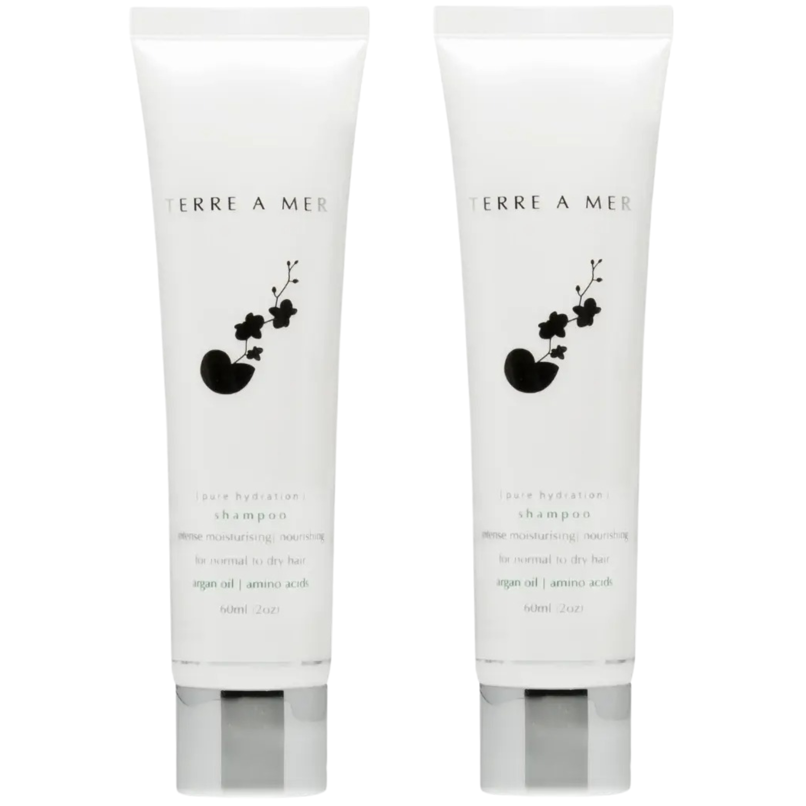 Terre A Mer Pure Hydration Shampoo 60ml 2 Pack Argan Oil Travel Hair Care