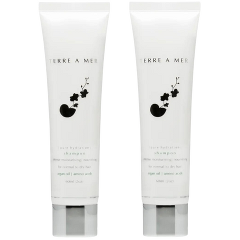 Terre A Mer Pure Hydration Shampoo 60ml 2 Pack Argan Oil Travel Hair Care