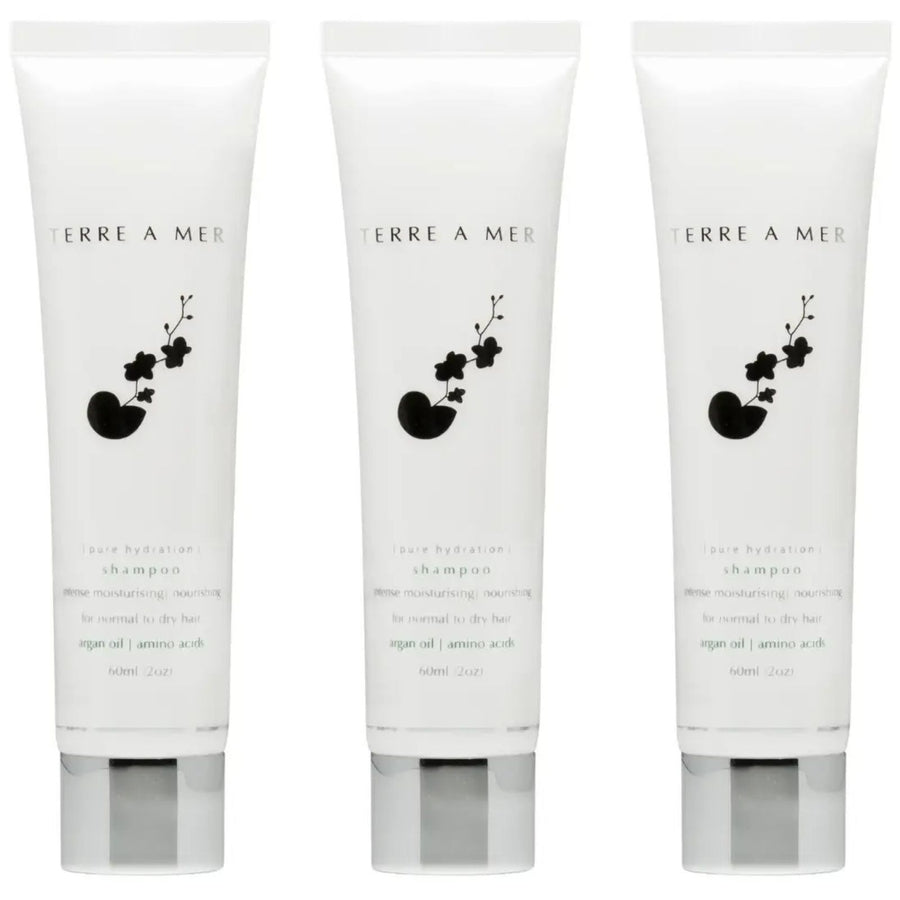 Terre A Mer Pure Hydration Shampoo 60ml 3 Pack Argan Oil Travel Hair Care