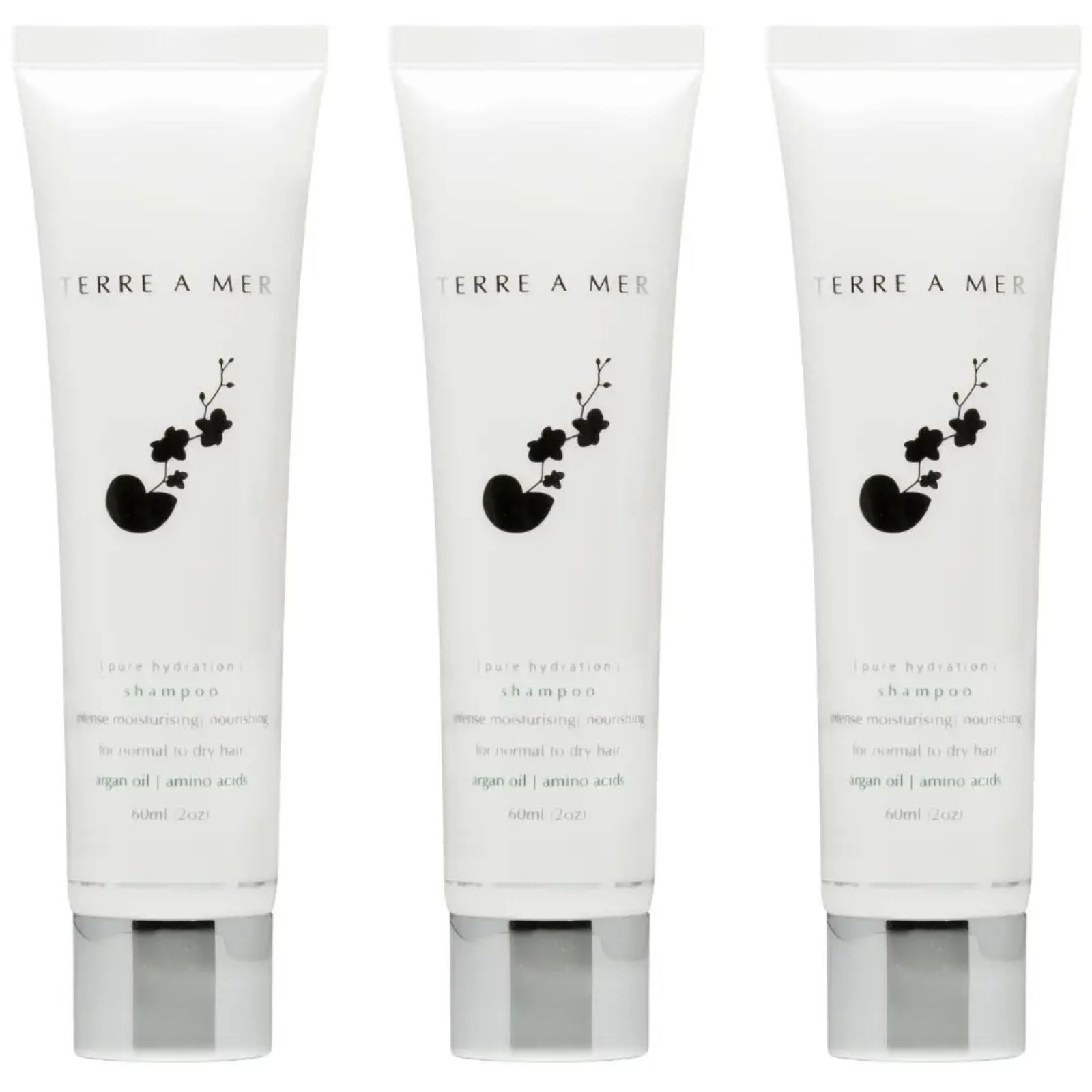Terre A Mer Pure Hydration Shampoo 60ml 3 Pack Argan Oil Travel Hair Care