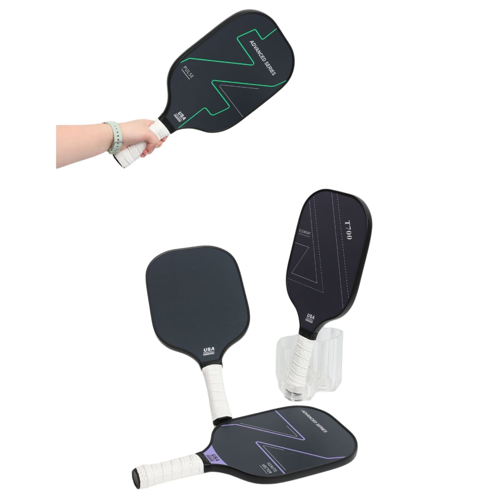 Premium 4x Graphite Carbon Fiber Pickleball Paddles with Cushioned Grip