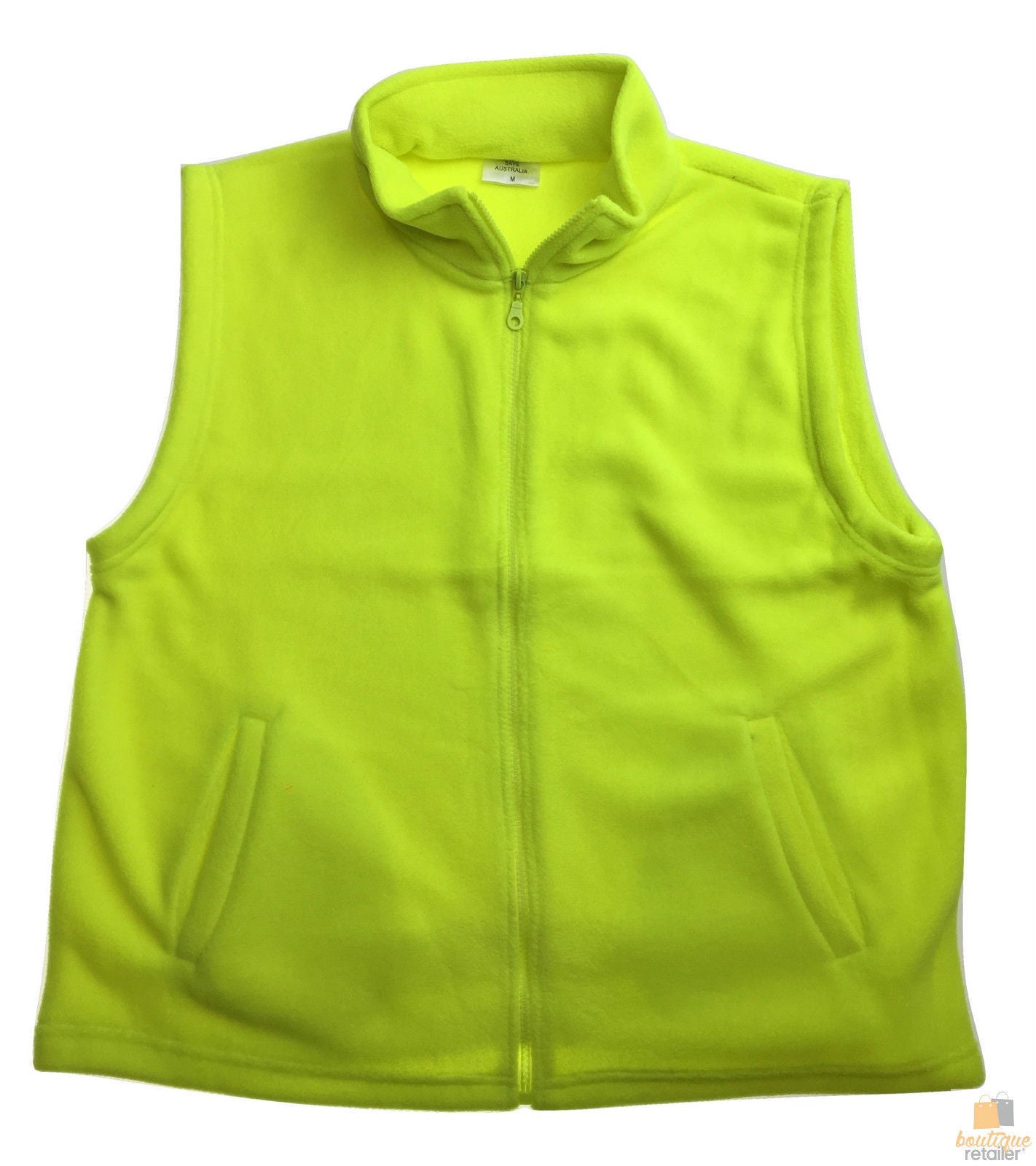 Premium Hi Vis Polar Fleece Vest with Full Zip - Fluro Yellow, L
