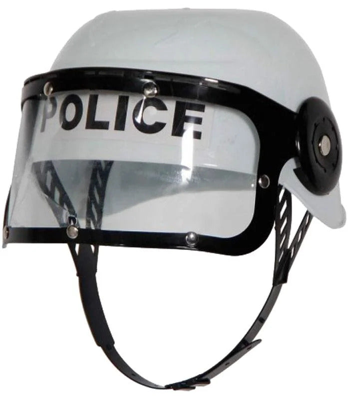 POLICE HAT Plastic Helmet Cap Costume Party w Strap Clear Visor - White - SuperSaverAU - view 2