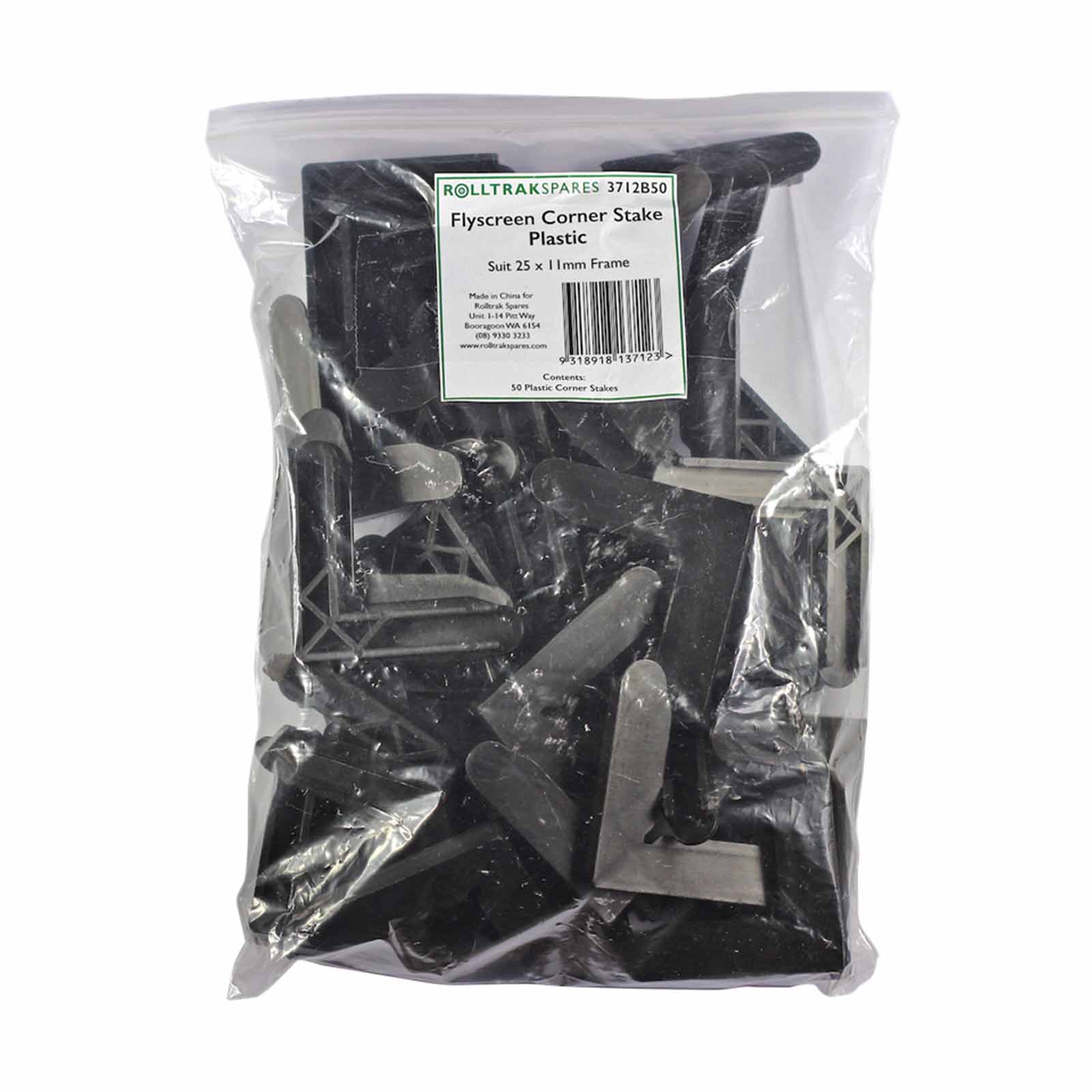 Rolltrak Flyscreen Corner Stake – Black 11 x 25mm, 50 Pack