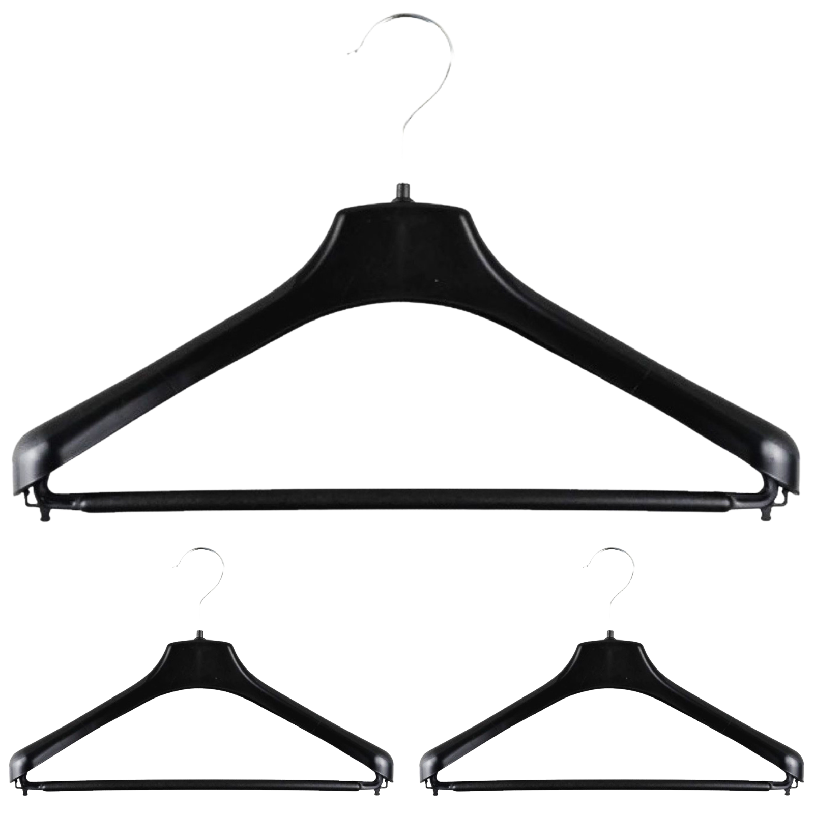 Premium Non-Slip Suit Hangers with Pants Bar - Black, 3 Pack
