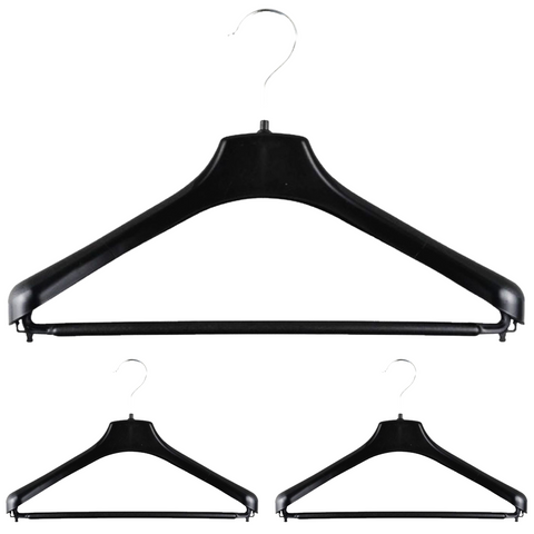 Premium Non-Slip Suit Hangers with Pants Bar - Black, 3 Pack