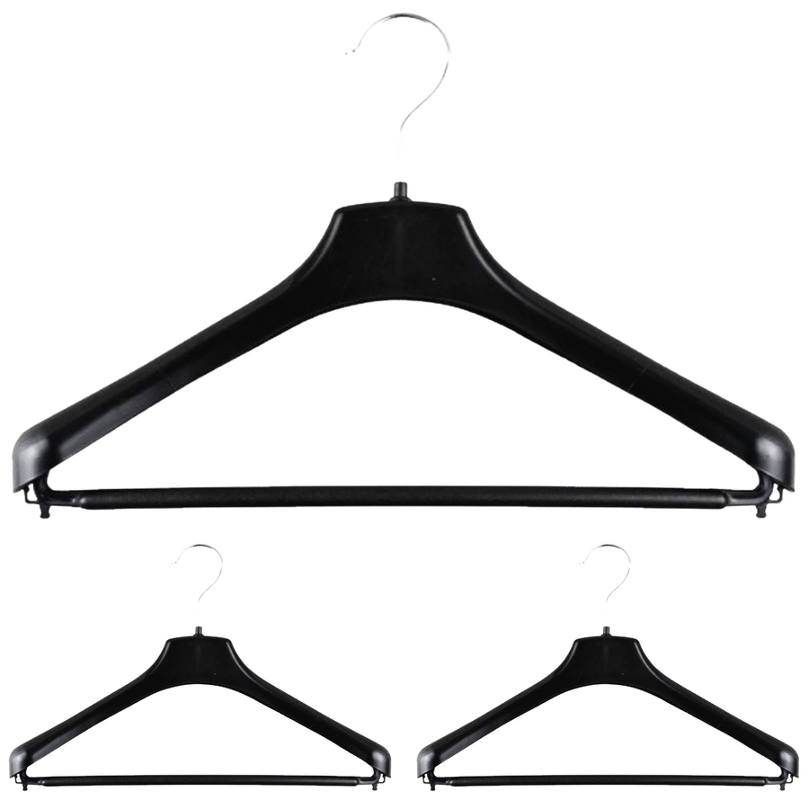 Premium Non-Slip Suit Hangers with Pants Bar - Black, 3 Pack