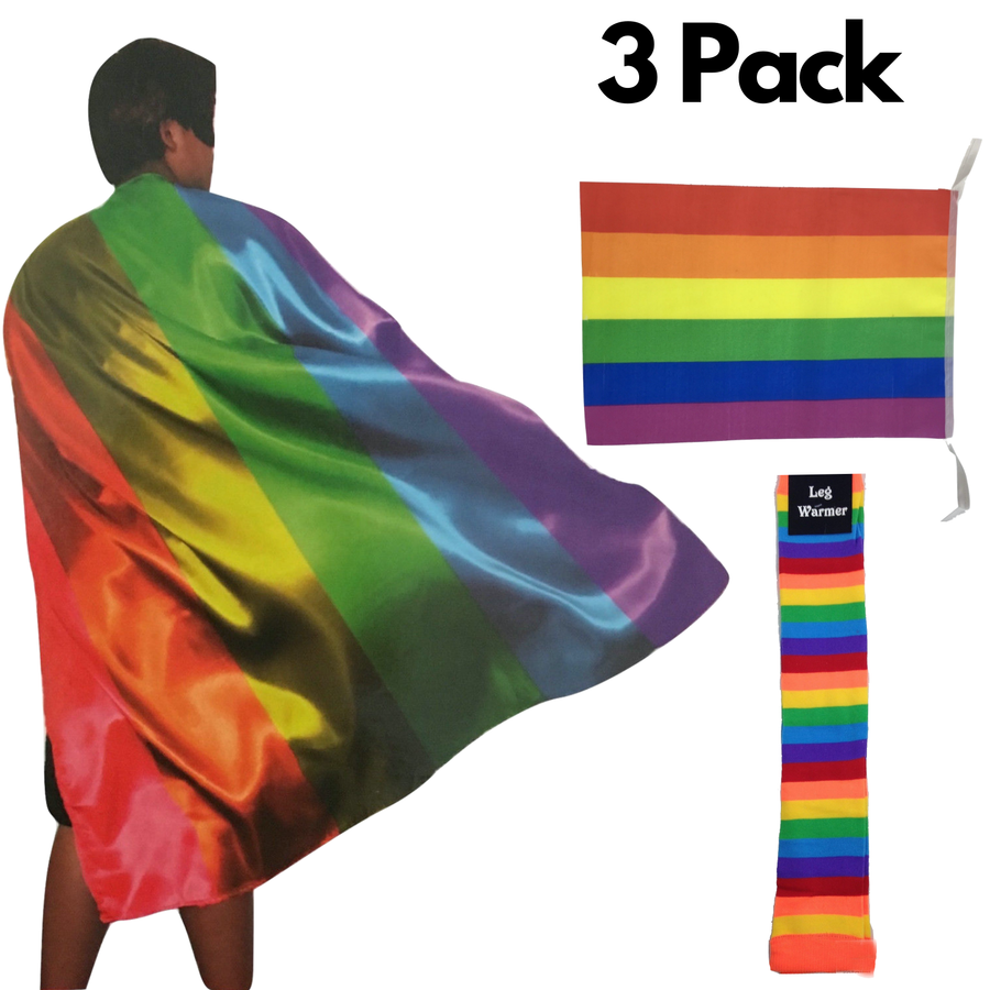 Premium Rainbow Costume Set with Leg Warmers, Cape & Bunting - 3pcs