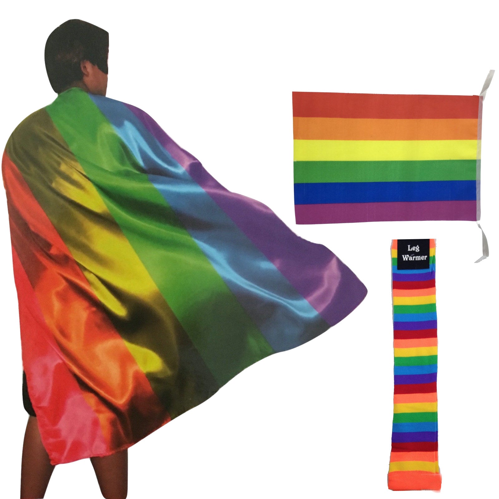 Premium Rainbow Costume Set with Leg Warmers, Cape & Bunting - 3pcs