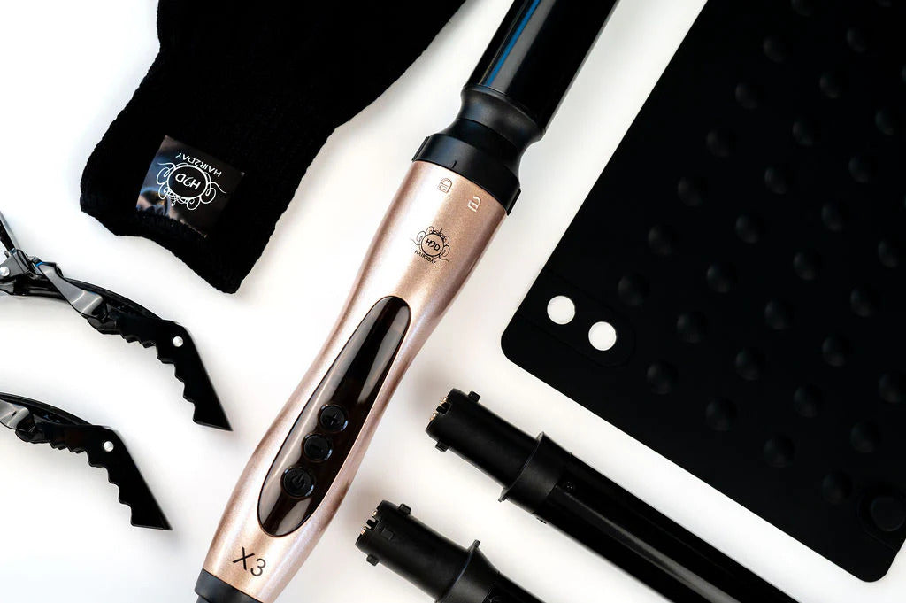 H2D X3 Rose Gold Ceramic Curling Wand with 3 Interchangeable Barrels