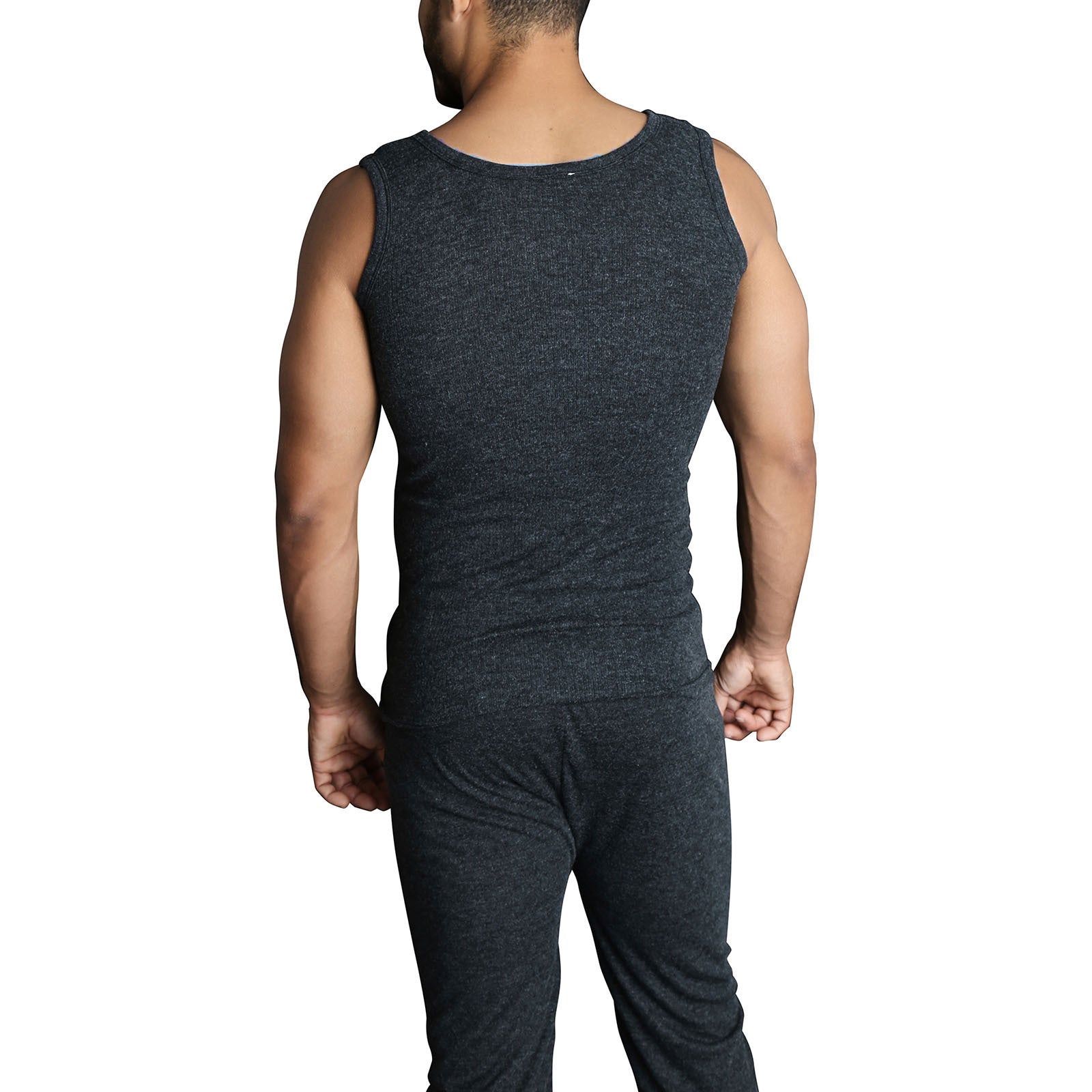 Premium Men's Black Merino Wool Blend Thermal Singlet M