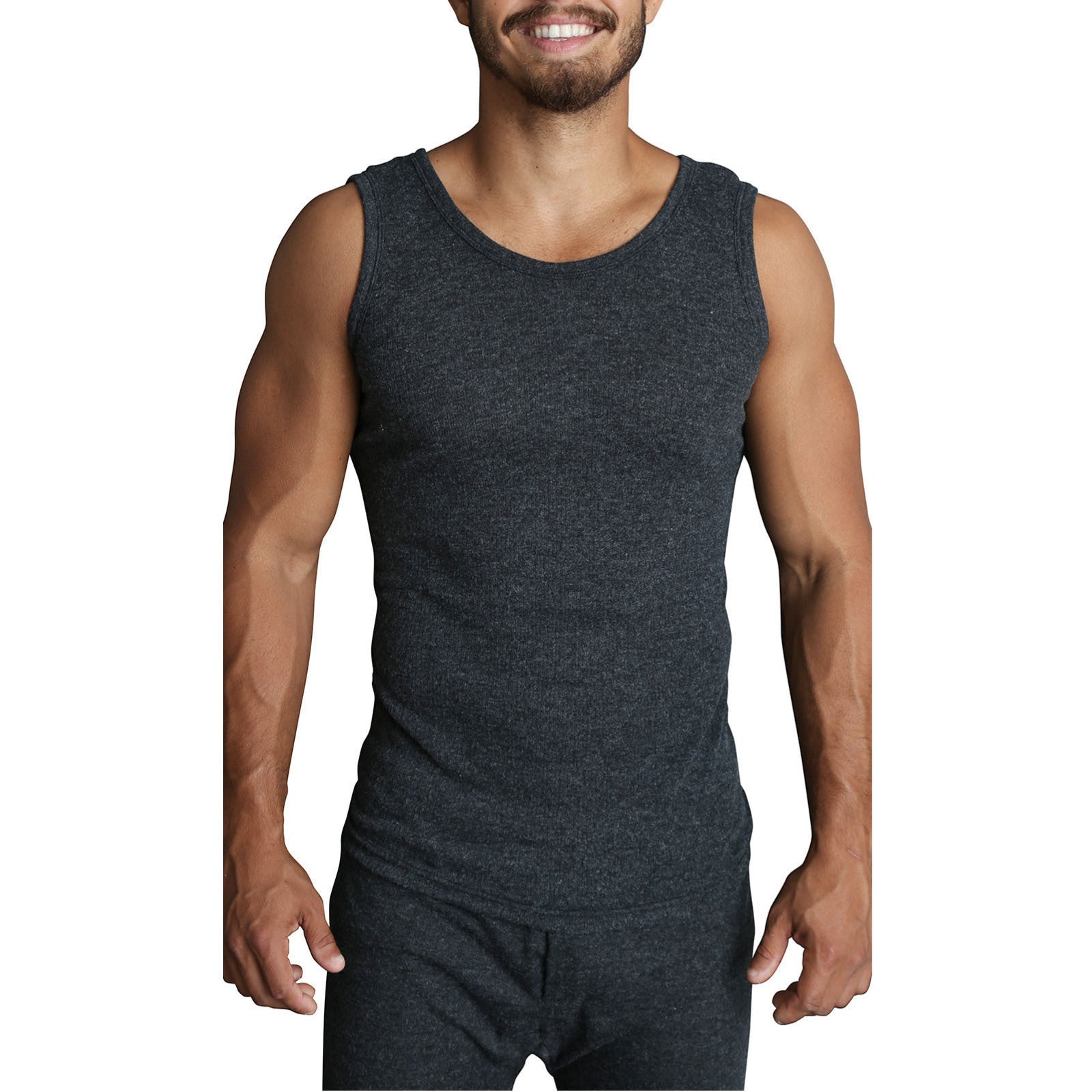 Premium Men's Black Merino Wool Blend Thermal Singlet XL