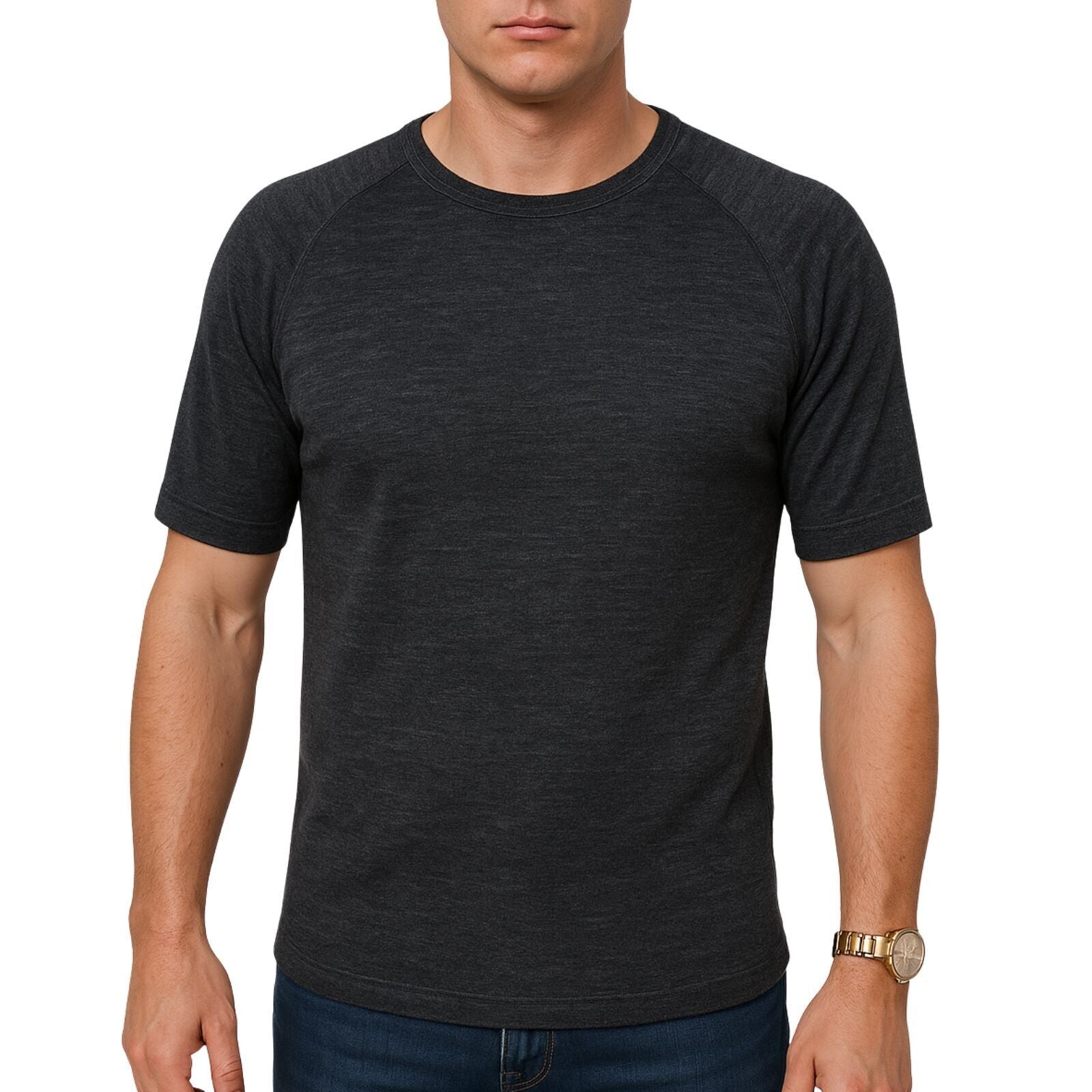 Premium Men's Black Merino Wool Blend Short Sleeve Thermal Top XXL