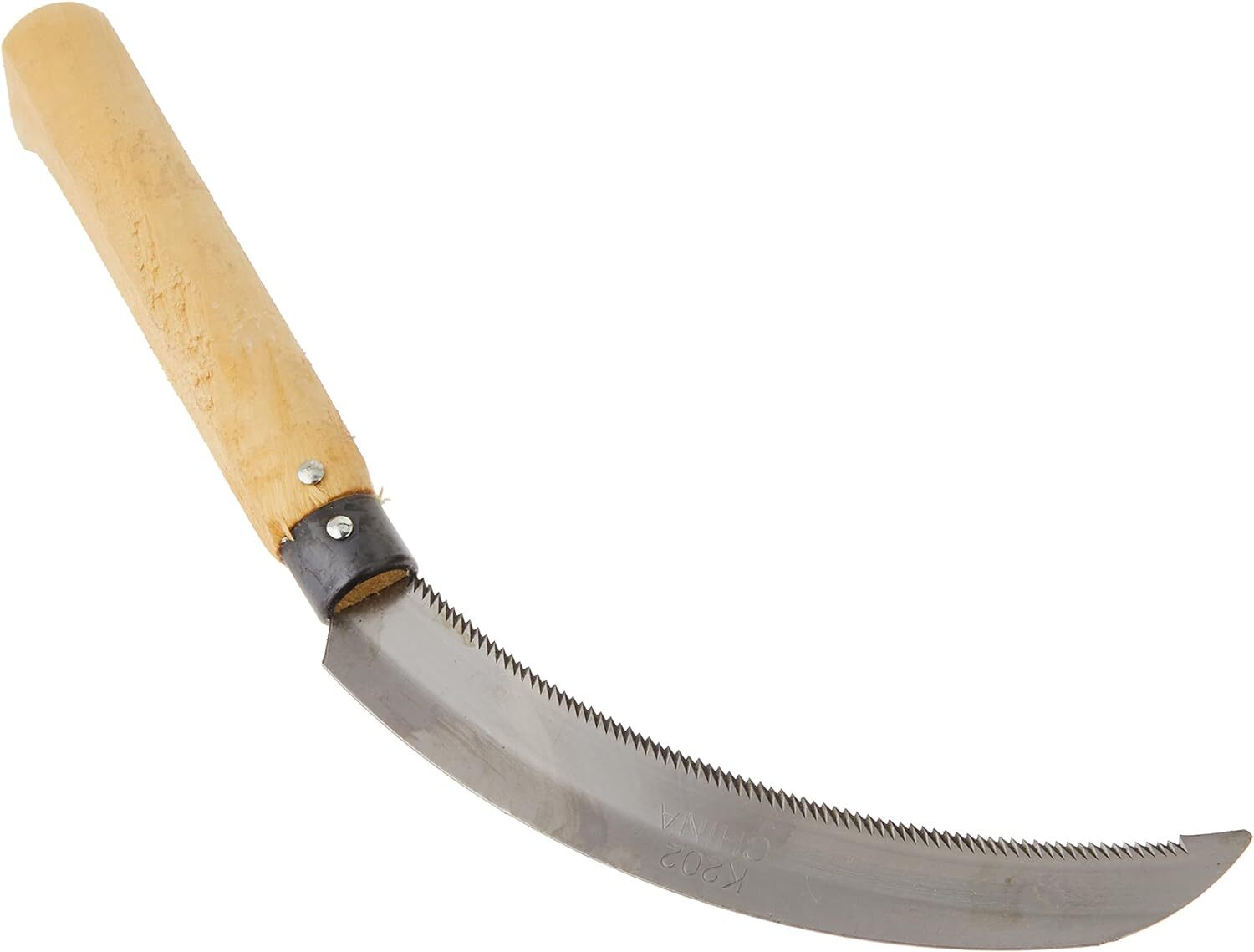 Premium 36cm Farming Sickle with Serrated Carbon Steel Blade & Wooden Handle