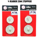 Premium Bath & Sink Plugs with Chrome Rubber Finish - 4 Pack