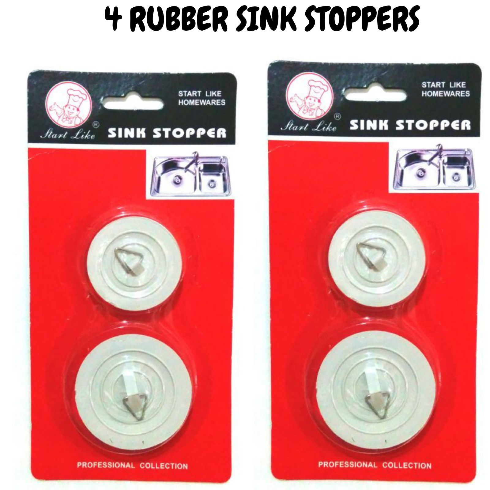 Premium Bath & Sink Plugs with Chrome Rubber Finish - 4 Pack
