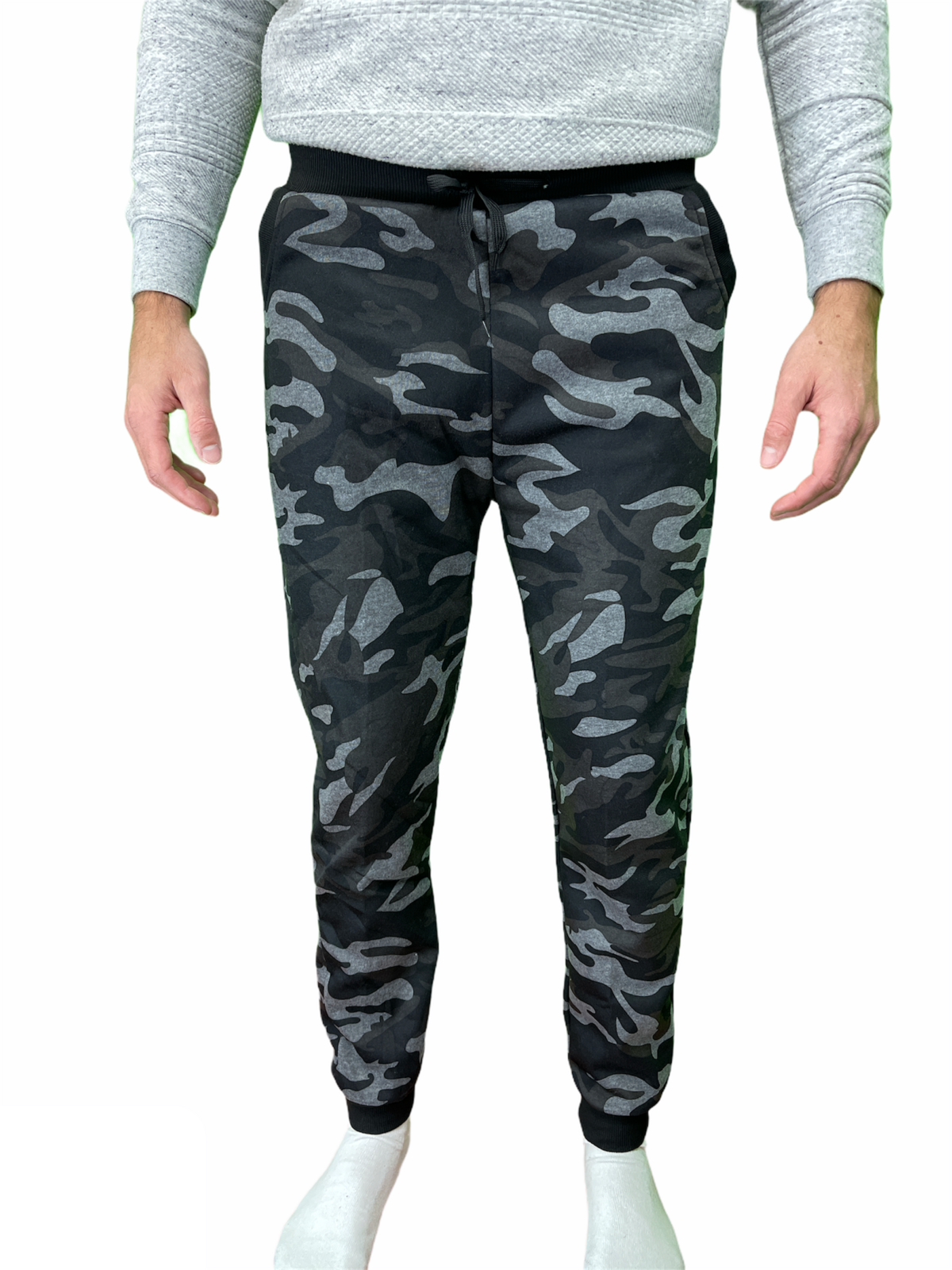 Premium Men's Black Grey Fleece Lined Camouflage Jogger Track Pants S/M