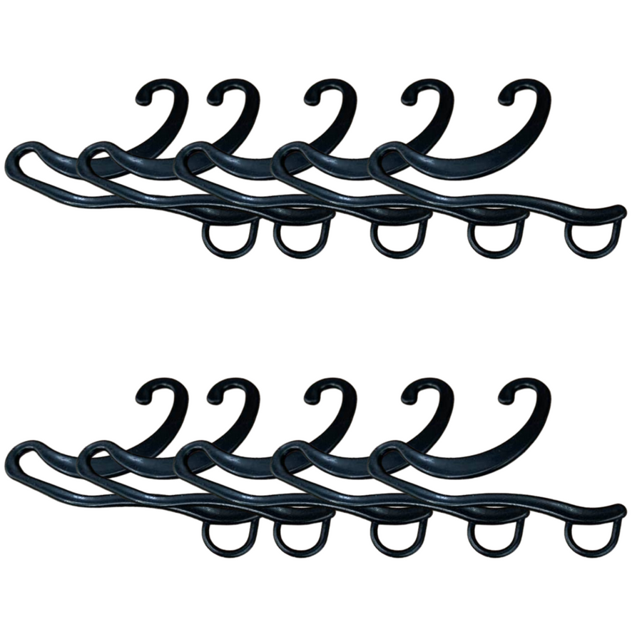 10x Black Plastic Sock Hangers - Lightweight, Suitable for All Sock Sizes - SuperSaverAU - view 1