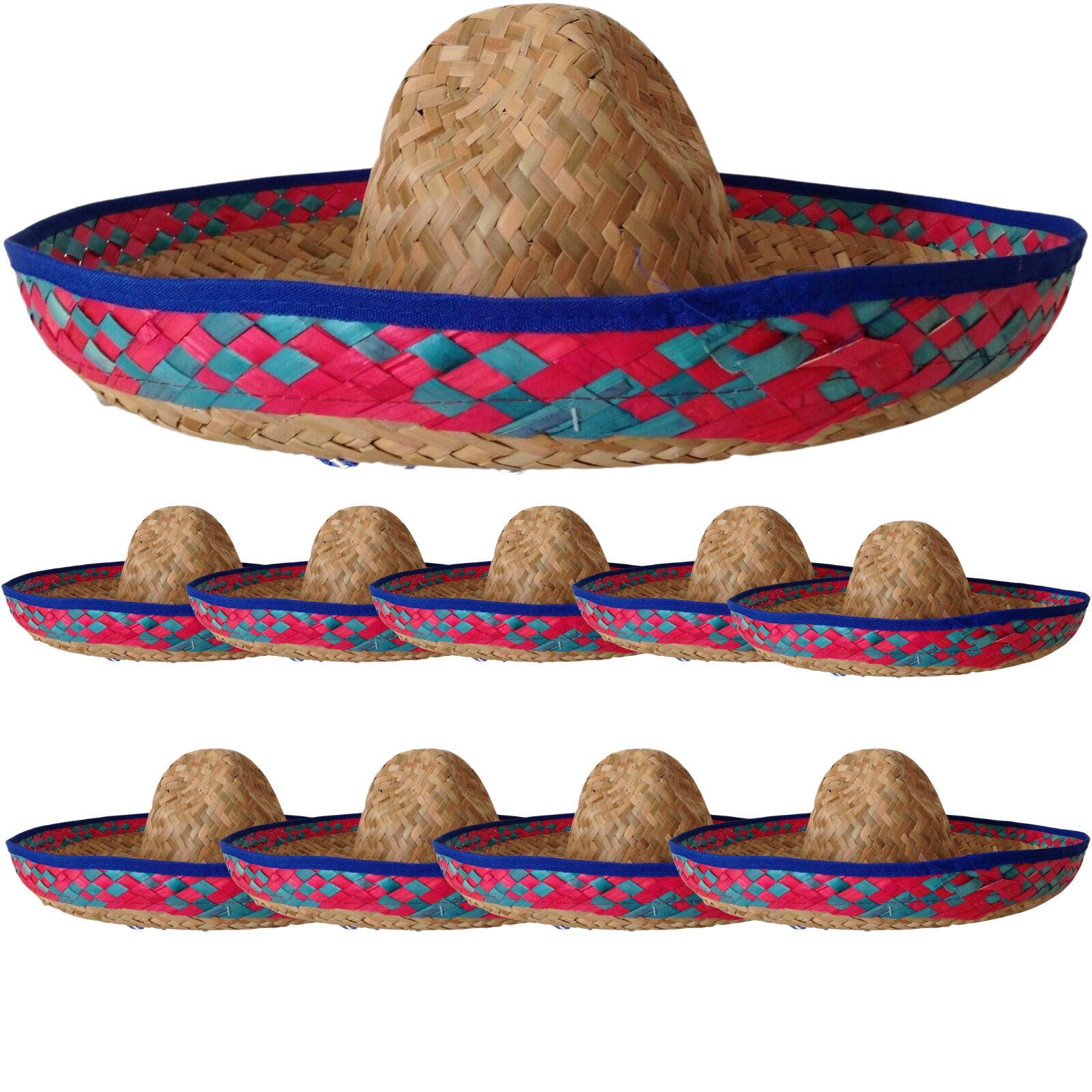 Premium Mexican Sombrero Straw Costume Hats - Bulk Pack of 10