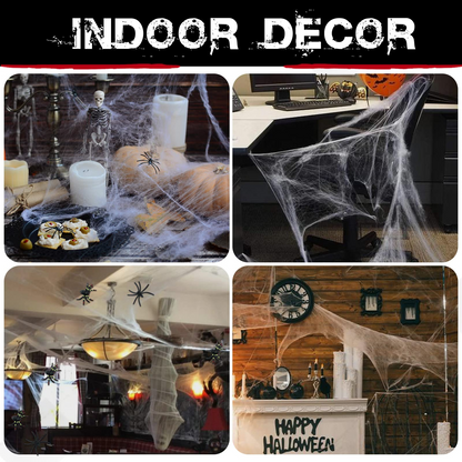 HALLOWEEN STRETCHABLE SPIDER WEB Spooky Decoration with Spiders Party Decor Ghost
