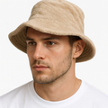 Premium Beige 100% Cotton Terry Towelling Stingy Brim Bucket Hat S/M