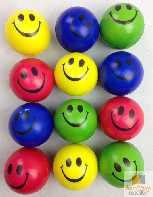 Premium Smiley Stress Balls 12 Pack Soft Hand Squeeze Toys Assorted Colours