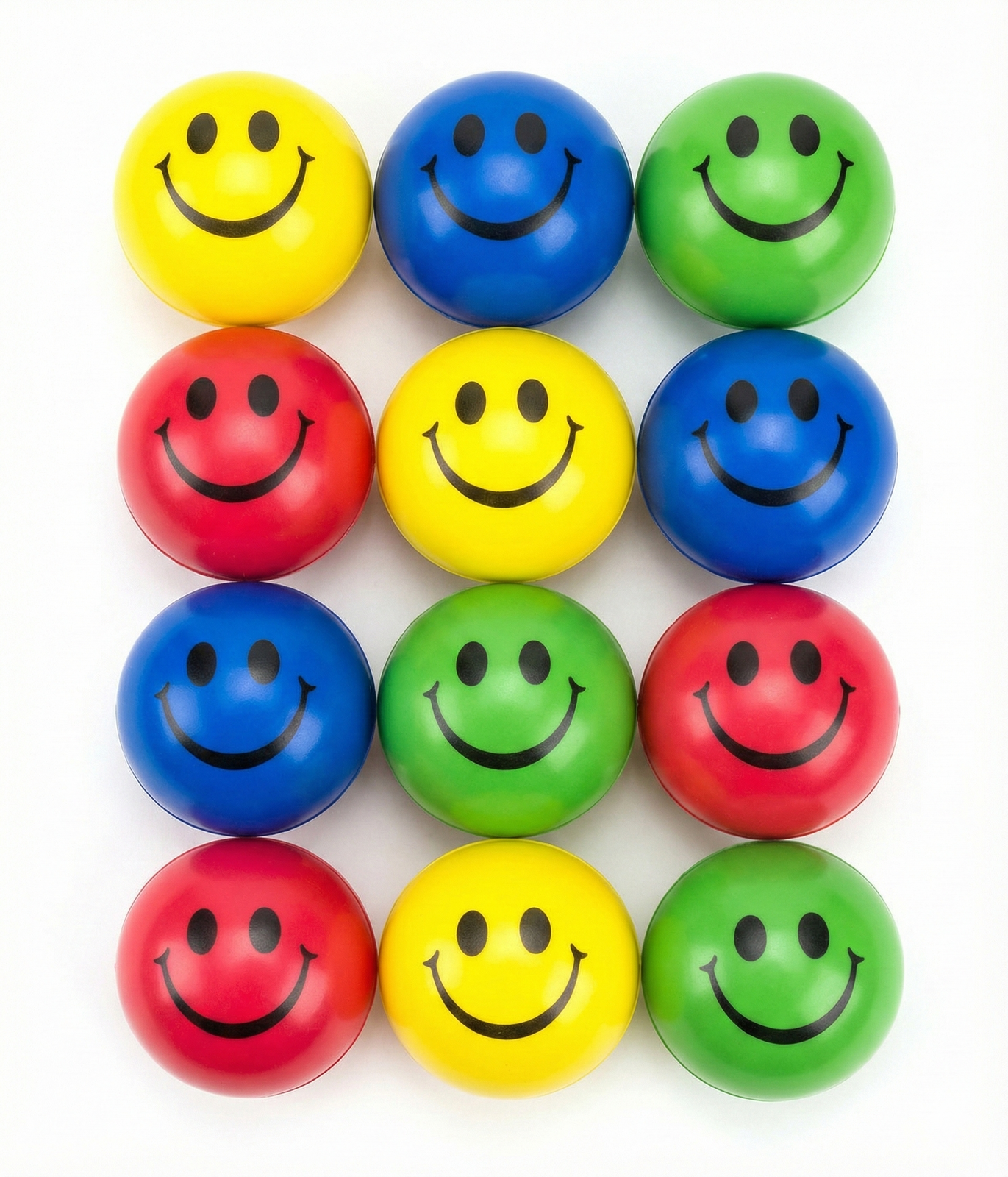 Premium Smiley Stress Balls 12 Pack Soft Hand Squeeze Toys Assorted Colours